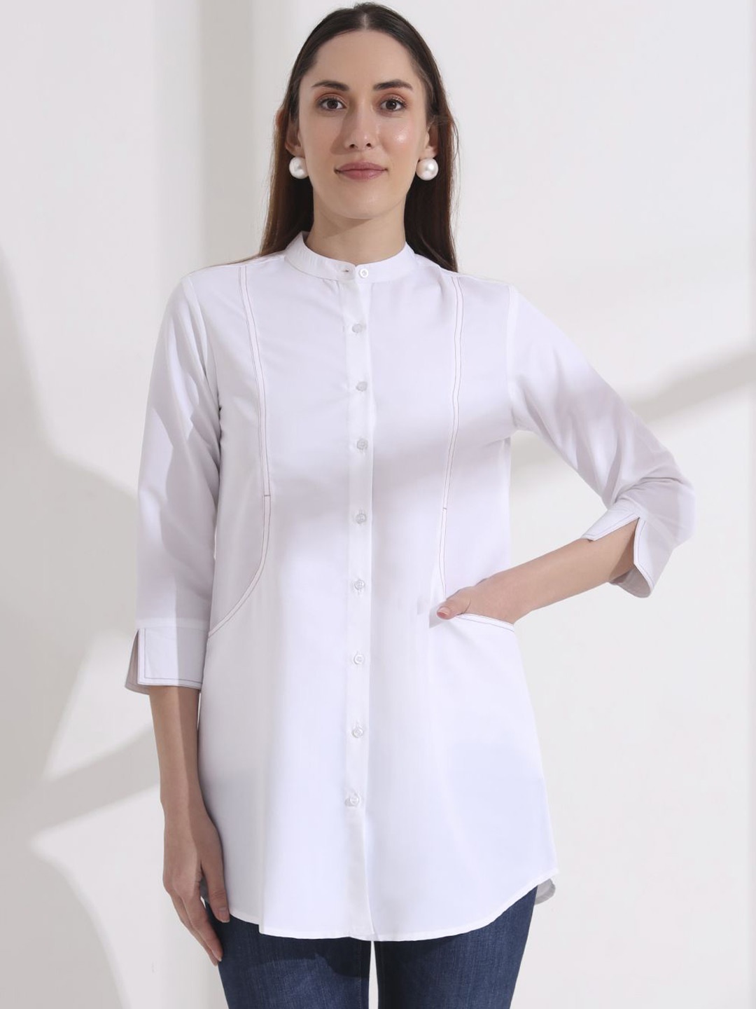 

FITHUB Women Opaque Casual Shirt, White