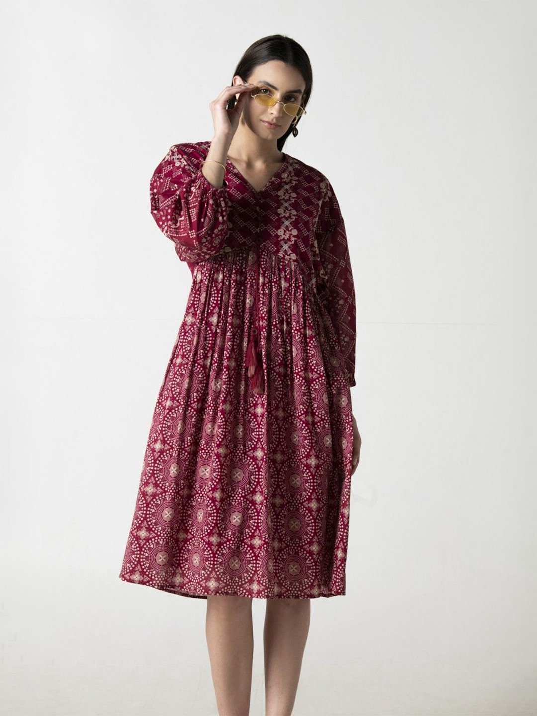 

STIL O STITCH Print A-Line Midi Dress, Maroon