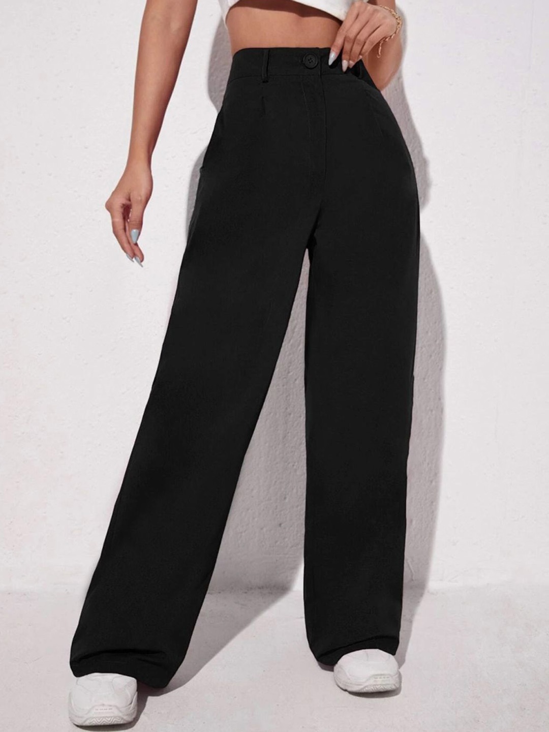 

KERI PERRY Women Relaxed Straight Leg High-Rise Trousers, Black