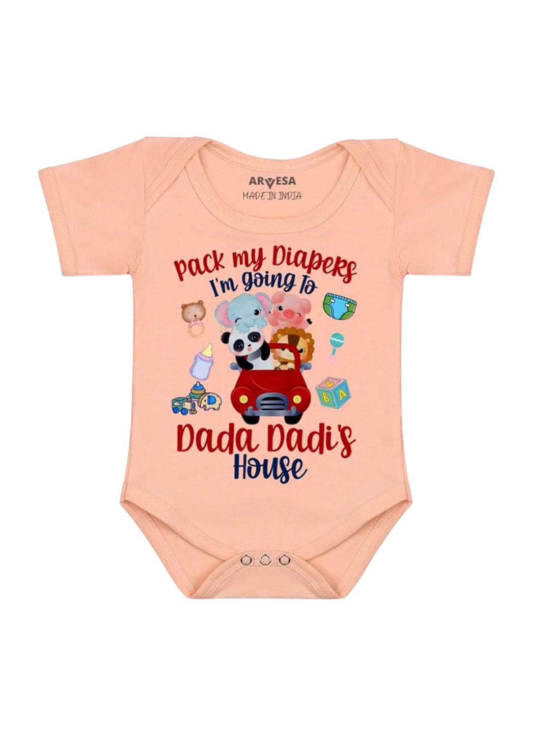 

Arvesa Kids Printed Romper, Peach