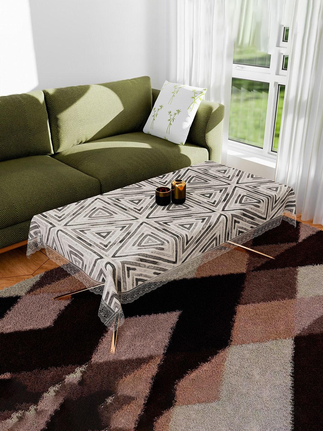 

Kuber Industries White & Grey Geometric Printed Anti-Skid 4-Seater Table Cover
