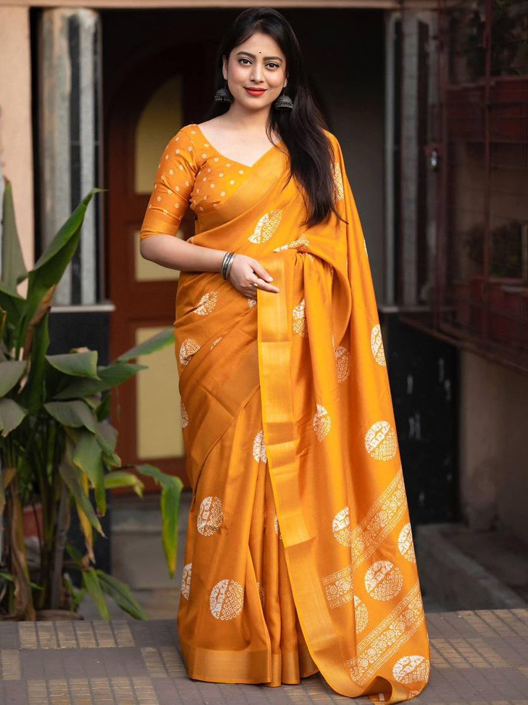 

V3 FASHION STUDIO Ethnic Motifs Zari Art Silk Saree, Yellow