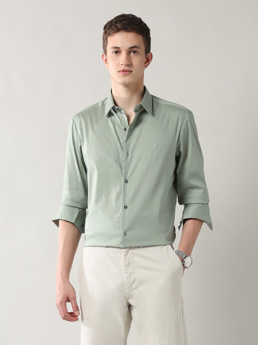 

Arrow New York Men Slim Fit Opaque Formal Shirt, Green