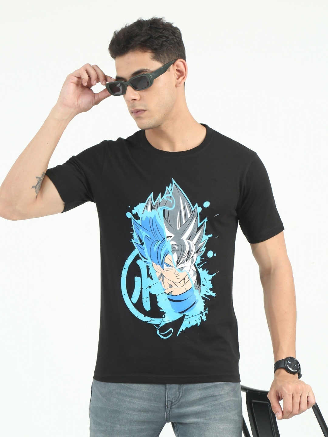 

Quco Men Graphic Printed Biowashed Round Neck Cotton Tshirt, Black