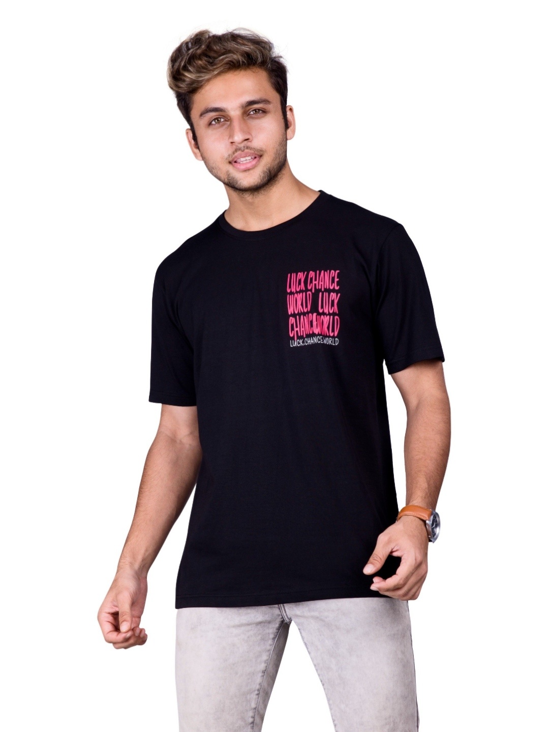 

Quco Men Graphic Printed Biowashed Round Neck Cotton Tshirt, Black
