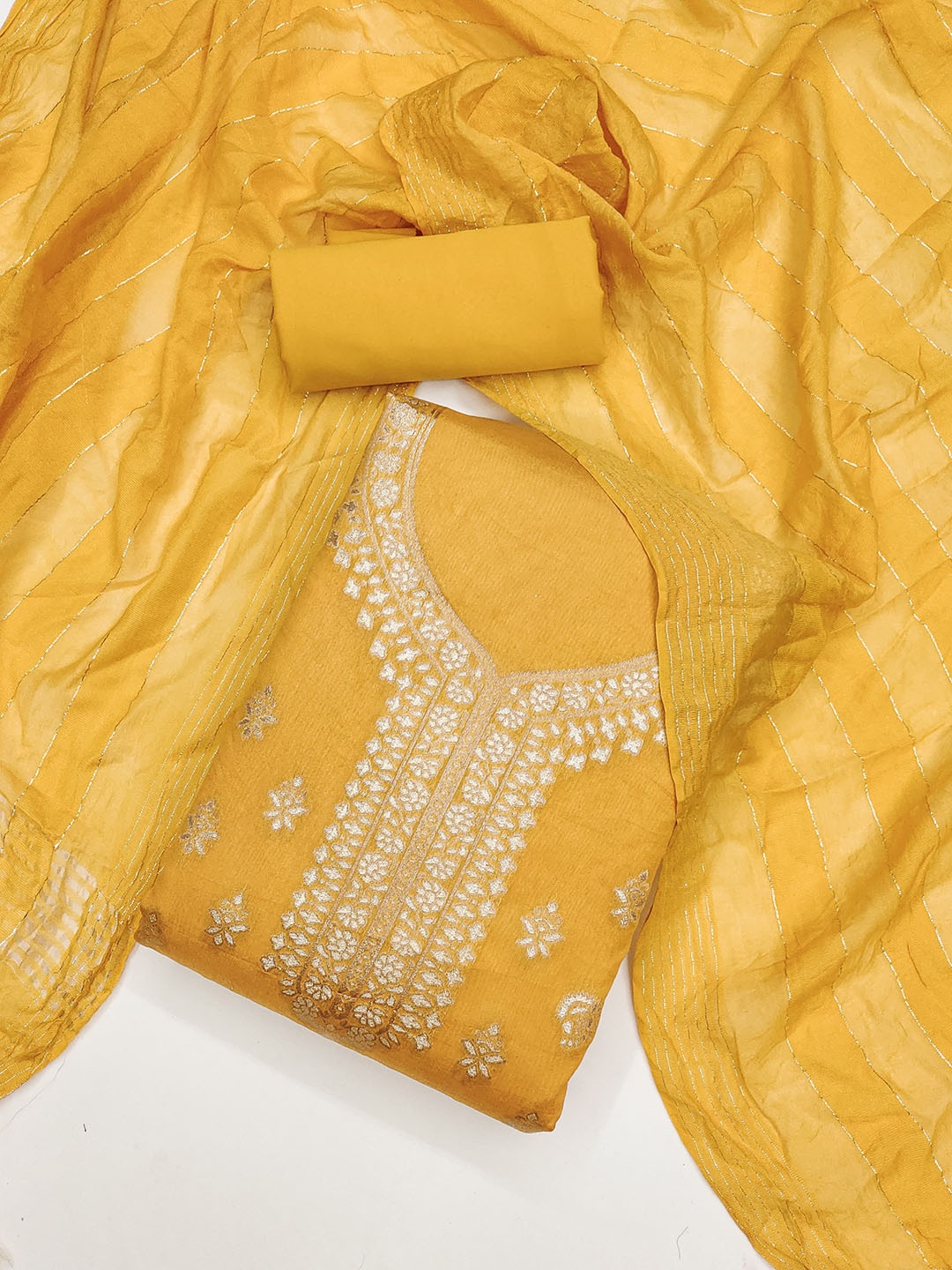 

Rangtulika Ethnics Motifs Printed Woven Design Unstitched Dress Material, Yellow