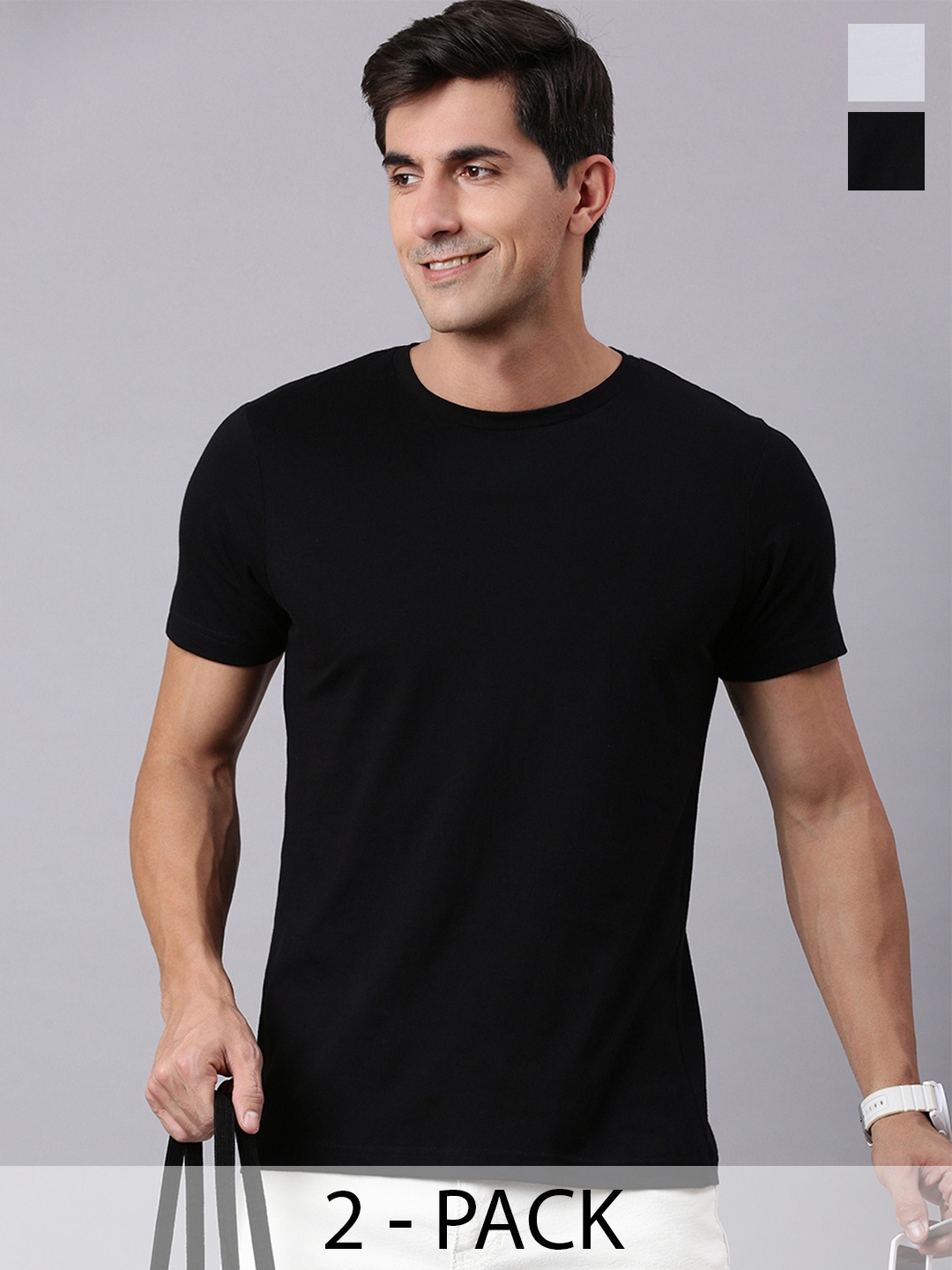 

Mast & Harbour Pack Of 2 Cotton Round Neck T-shirts, Black