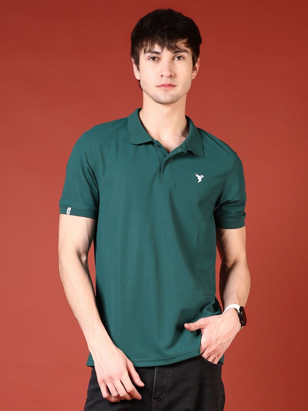 

V-Mart Men Polo Collar Extended Sleeves Pockets T-shirt, Green