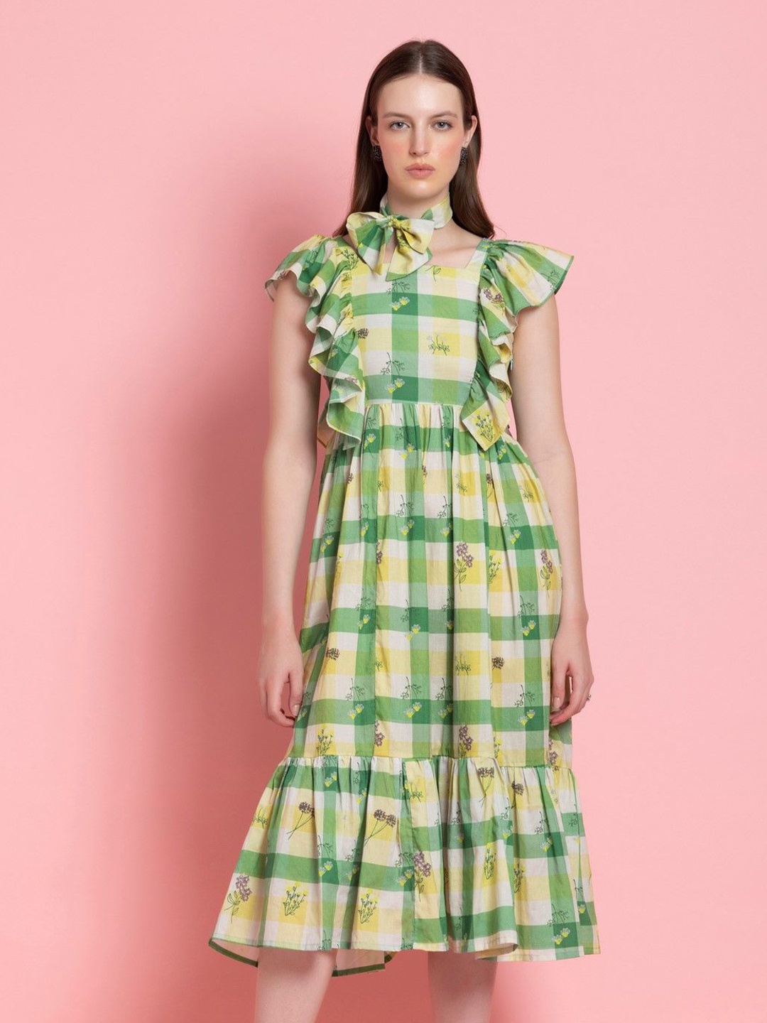 

CORSICA Floral Print Flutter Sleeve Fit & Flare Maxi Dress, Green