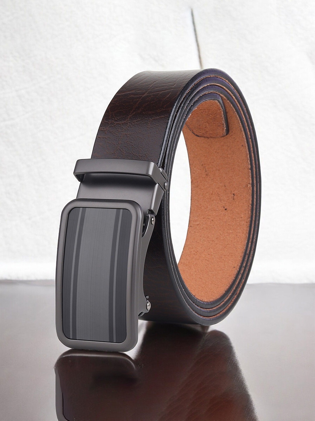 

Metronaut Men Textured Leather Formal Belt, Brown