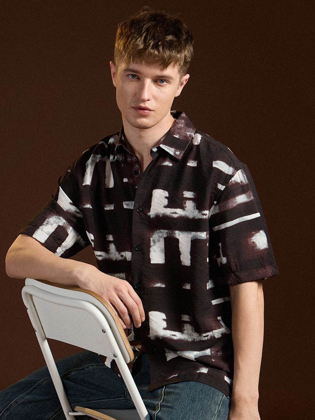 

THE BEAR HOUSE Men Opaque Printed Casual Shirt, Black