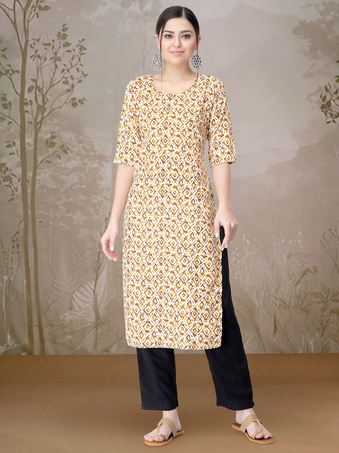 

Moda Rapido Geometric Printed Straight Kurta with Trouser, Beige