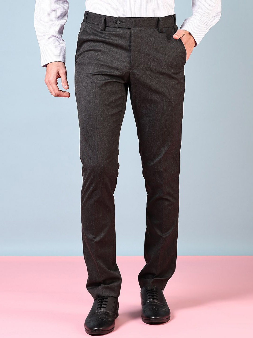 

J White by Vmart Men Regular Fit Mid-Rise Cotton Formal Trouser, Grey