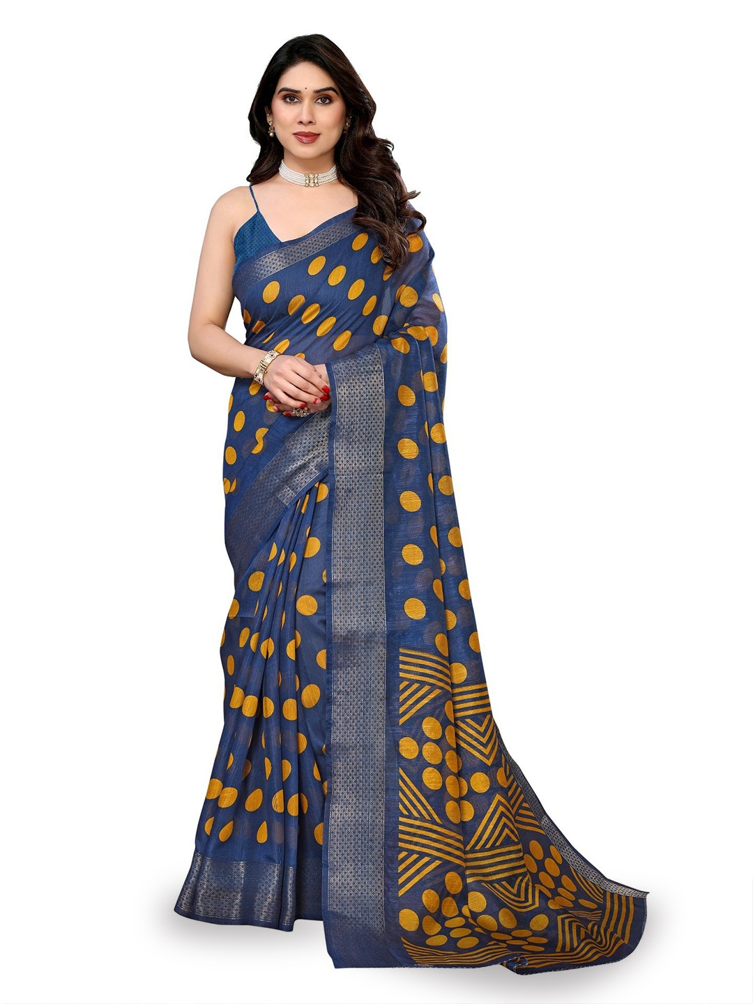 

Moda Rapido Polka Dot Zari Saree, Yellow