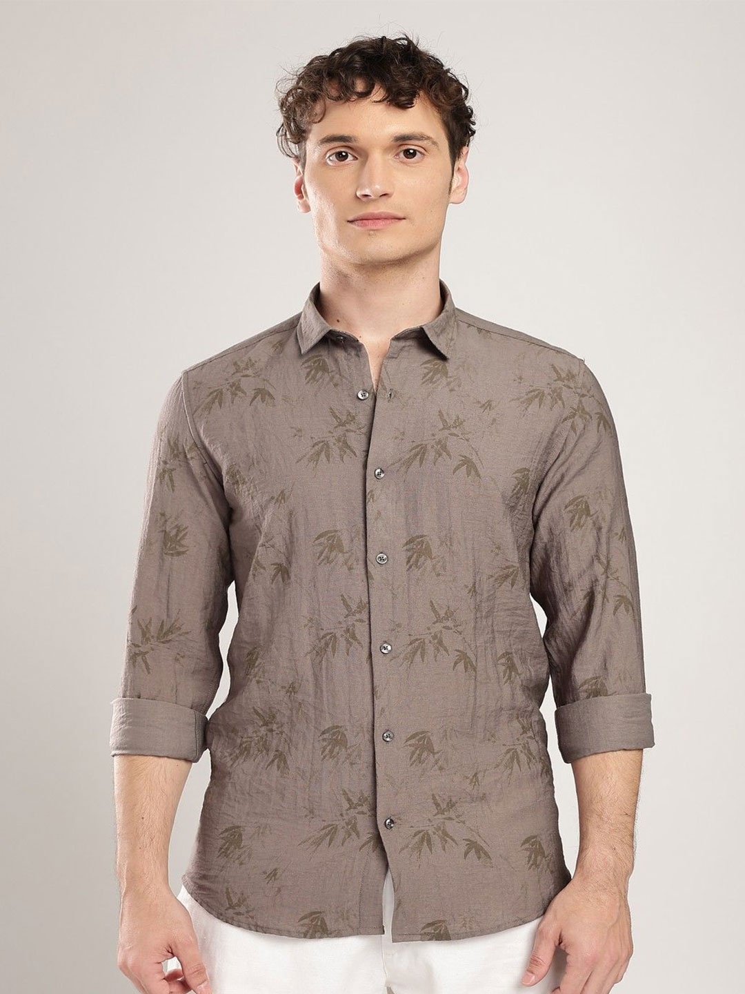 

THE BEETEL HOUSE Men Linen Like Printed Regular Slim Fit Casual Shirt, Grey