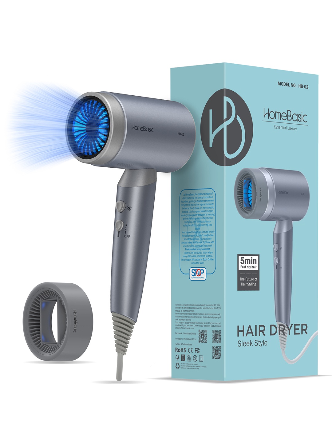 

HOMEBASICS Fast Hair Dryer| Hot/Cold Air Blower - Grey