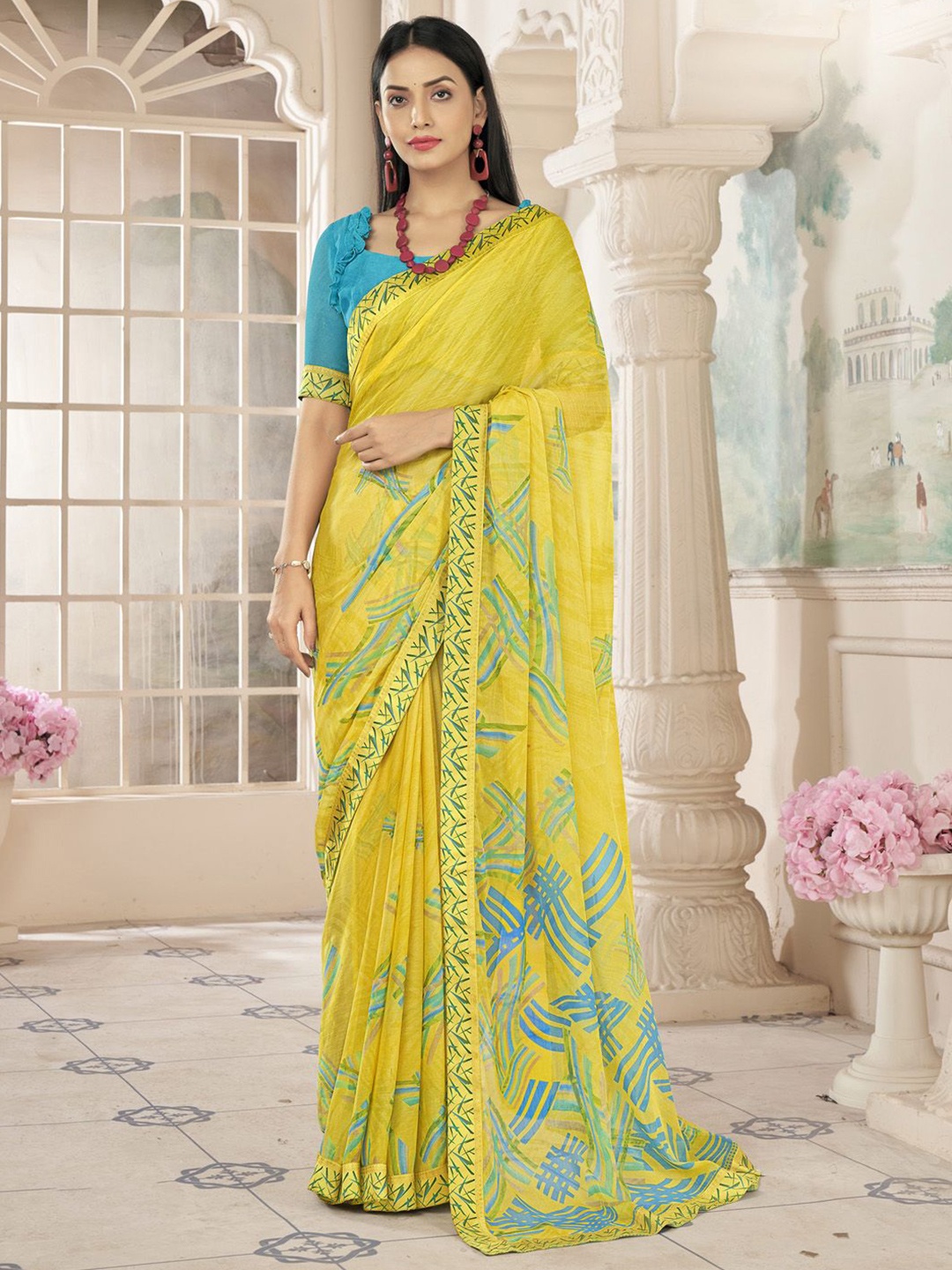 

Mitera Poly Chiffon Bagh Saree, Yellow