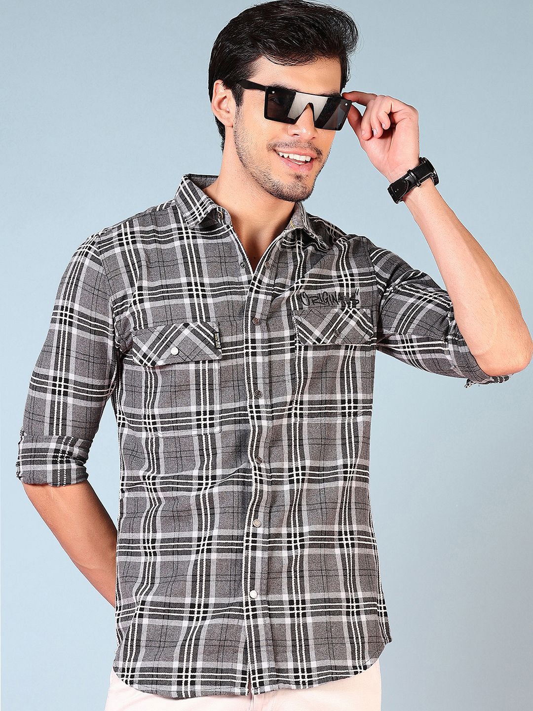 

V-Mart Men Tartan Checks Opaque Checked Casual Shirt, Black