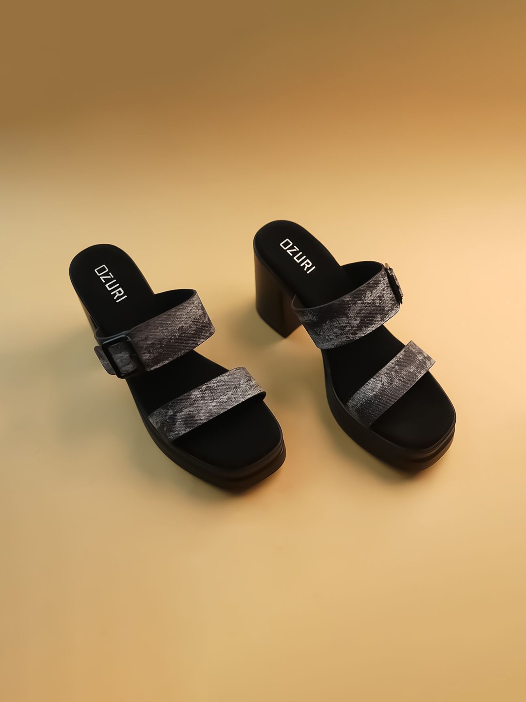 

Ozuri Printed Block Sandals, Black
