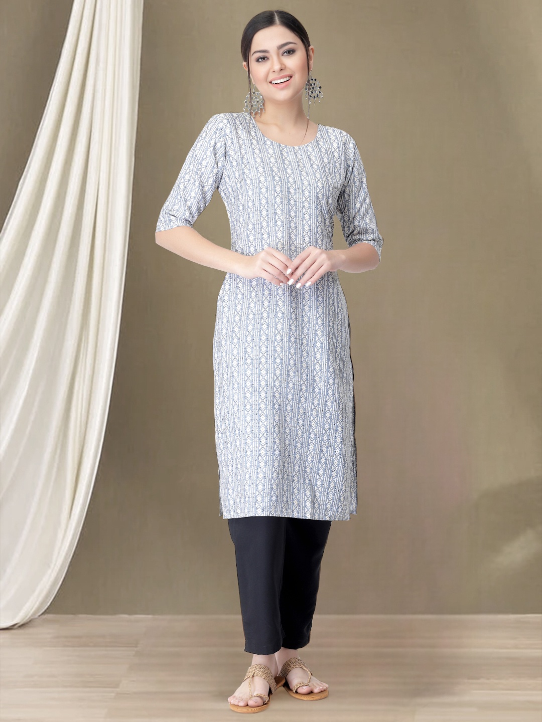 

Moda Rapido Geometric Printed Straight Kurta with Trouser, Grey