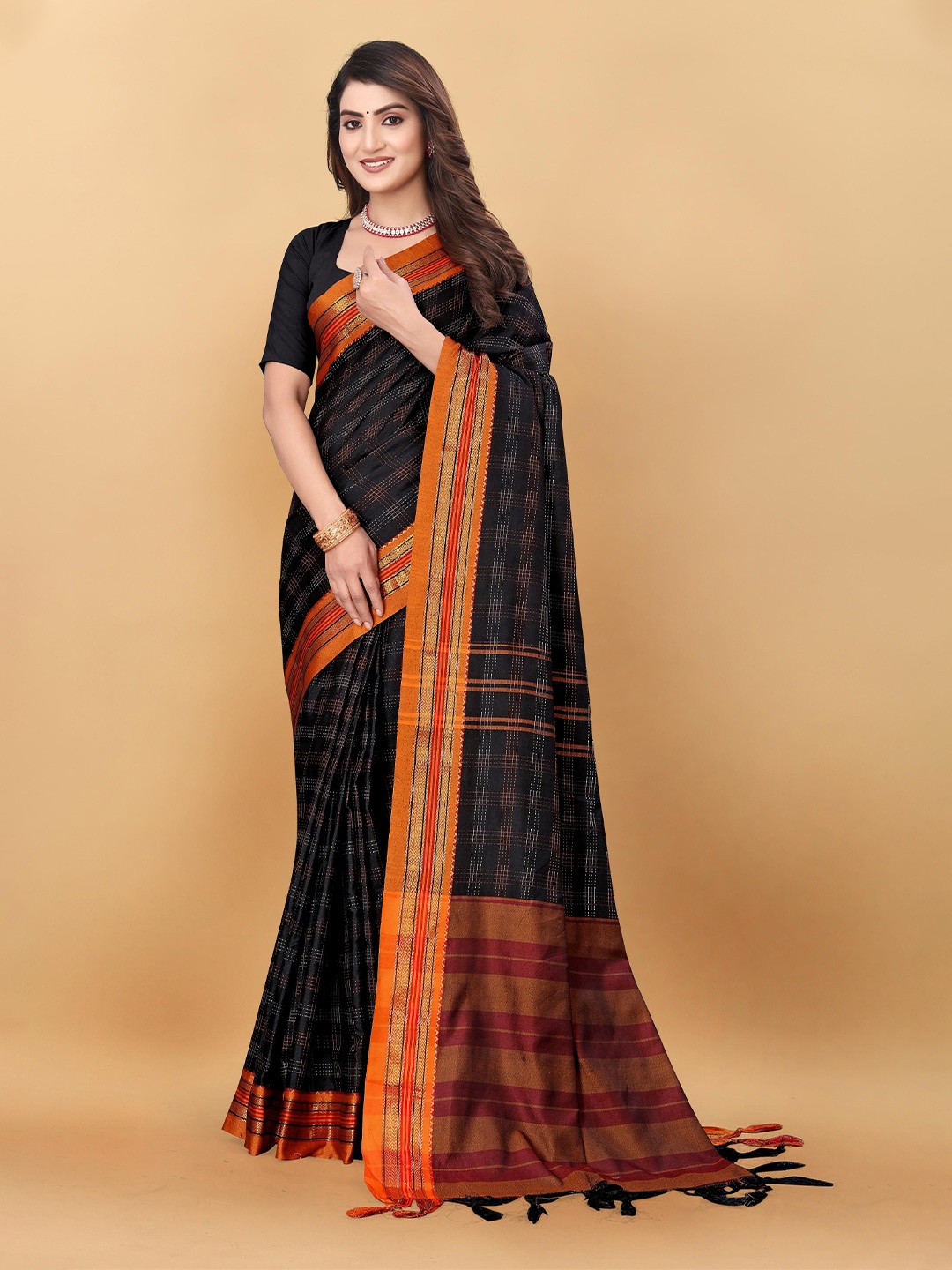 

SUPERLAXMI Woven Design Zari Silk Cotton Ilkal Saree, Black