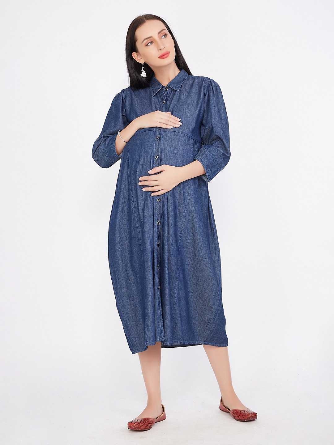 

CEFALU Denim Fit & Flare Maxi Dress, Blue