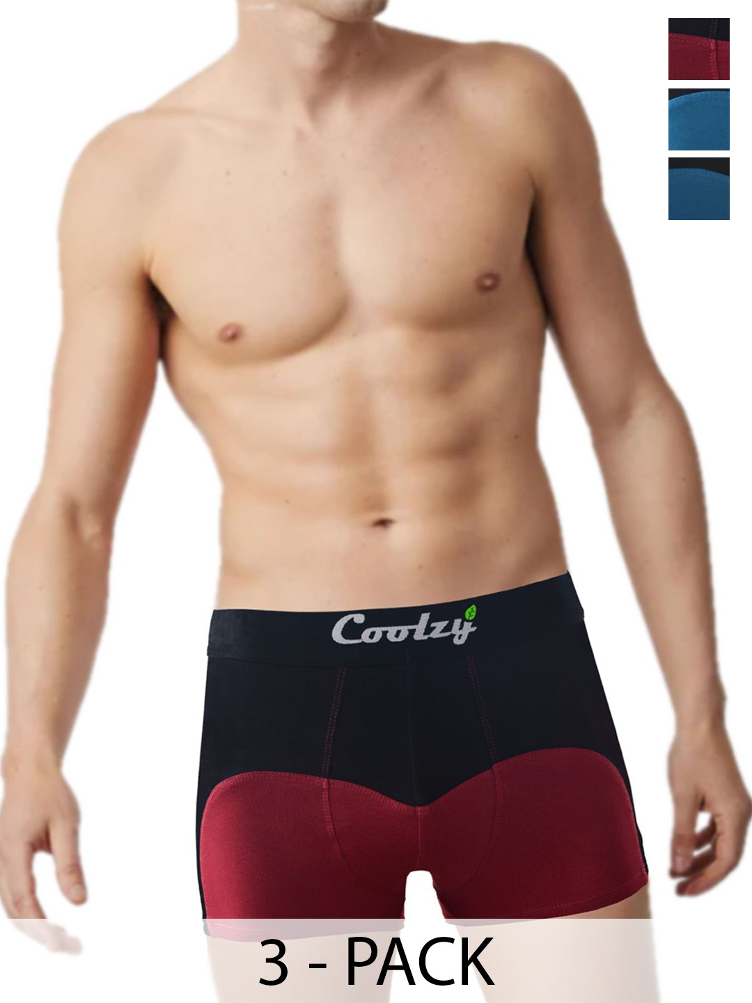

COOLZY Pack Of 3 Color Block Antibacterial Trunks - SEOCSOTNK3K516-S, Red