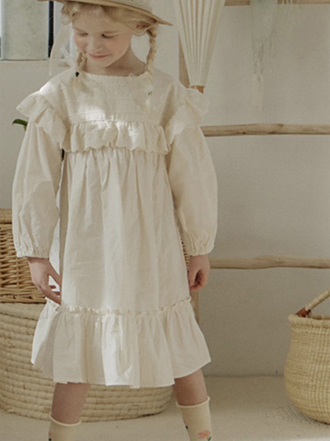 

LULU & SKY Puff Sleeve A-Line Dress, Beige