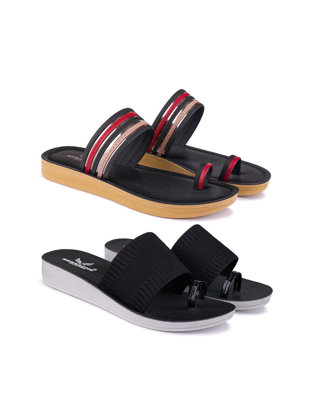 

BERSACHE Pack Of 2 Women Open Toe Flats, Black