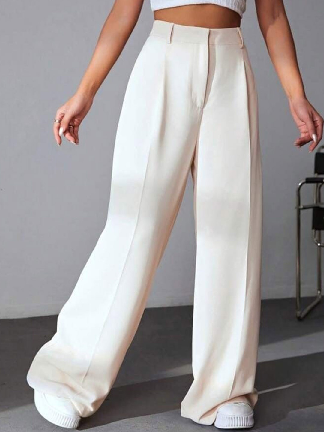 

Next One Women Smart High-Rise Easy Wash Pleated Trousers, Off white