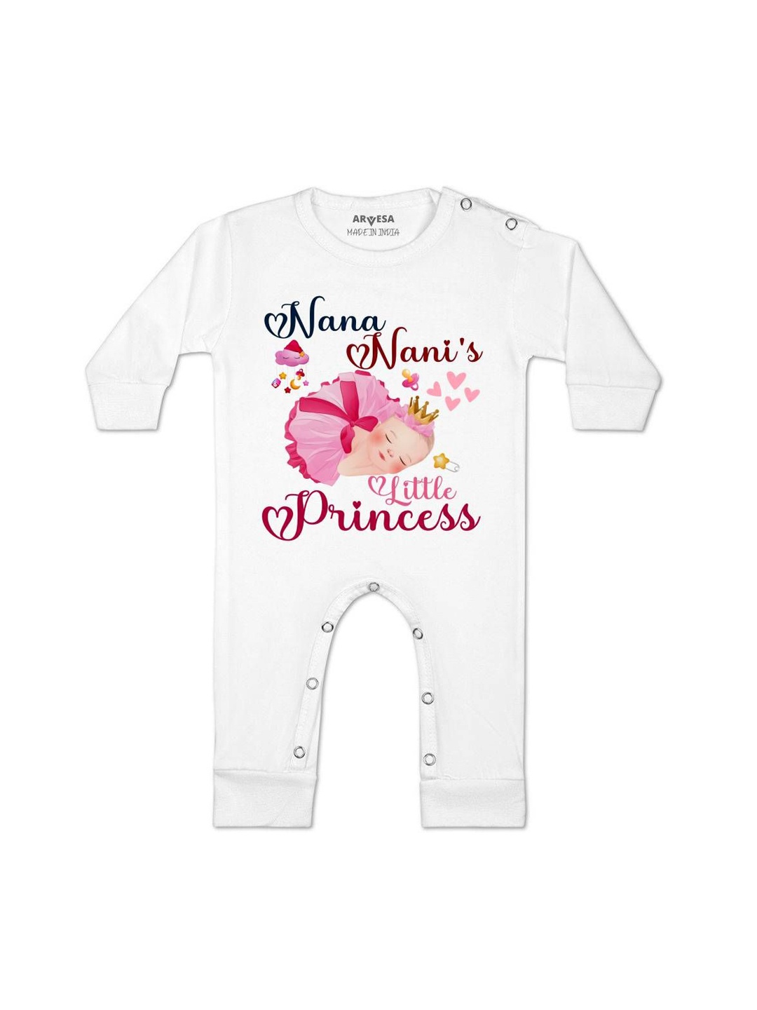 

Arvesa Kids Nana Nani Little Princess Printed Baby Romper, White