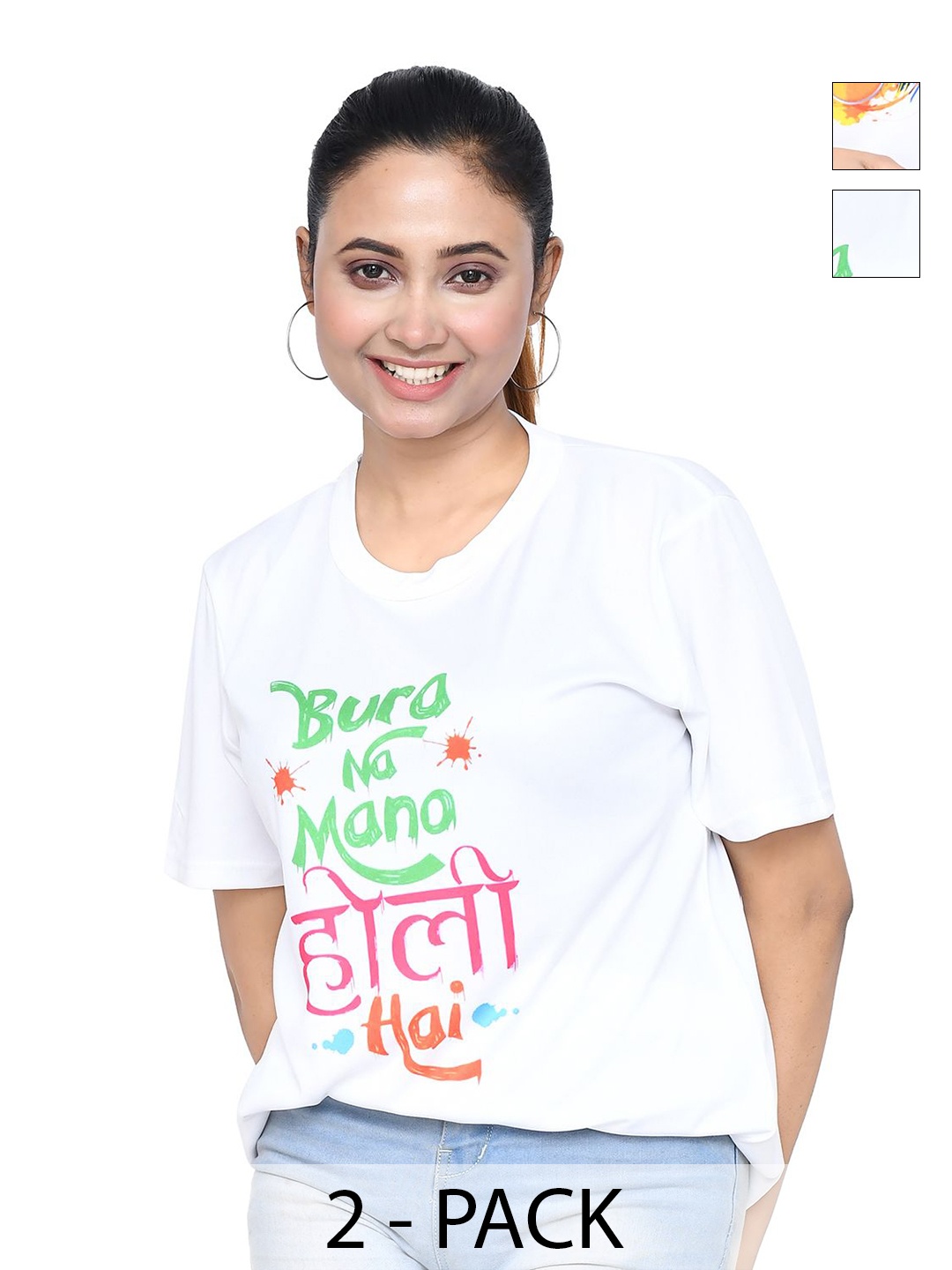 

RAPL Women 2 Printed Applique T-shirt, White