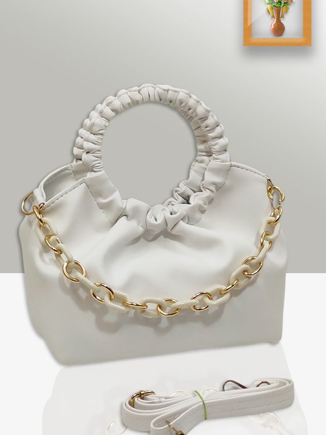

MAGNIFIQUE Textured PU Sling Bag with Quilted, White