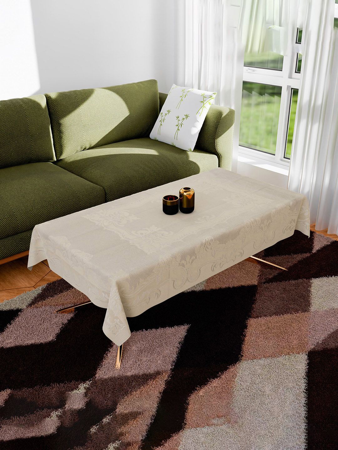 

Kuber Industries Cream-Coloured Floral Printed Anti-Skid Cotton 4-Seater Table Cover