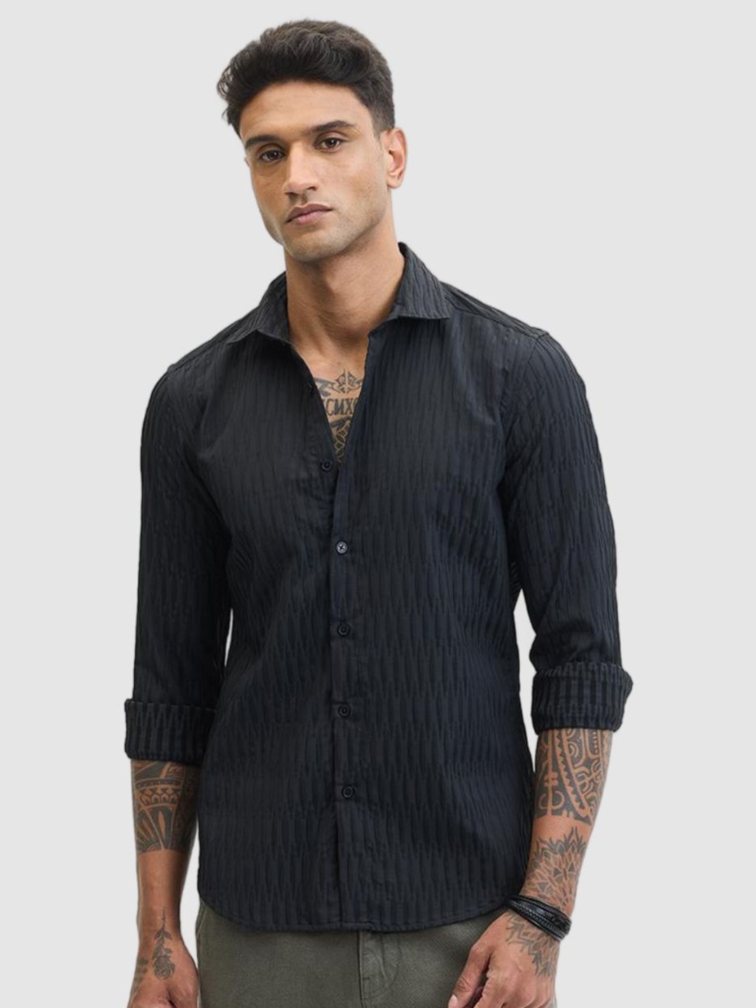 

Snitch Men Smart Slim Fit Opaque Casual Shirt, Black