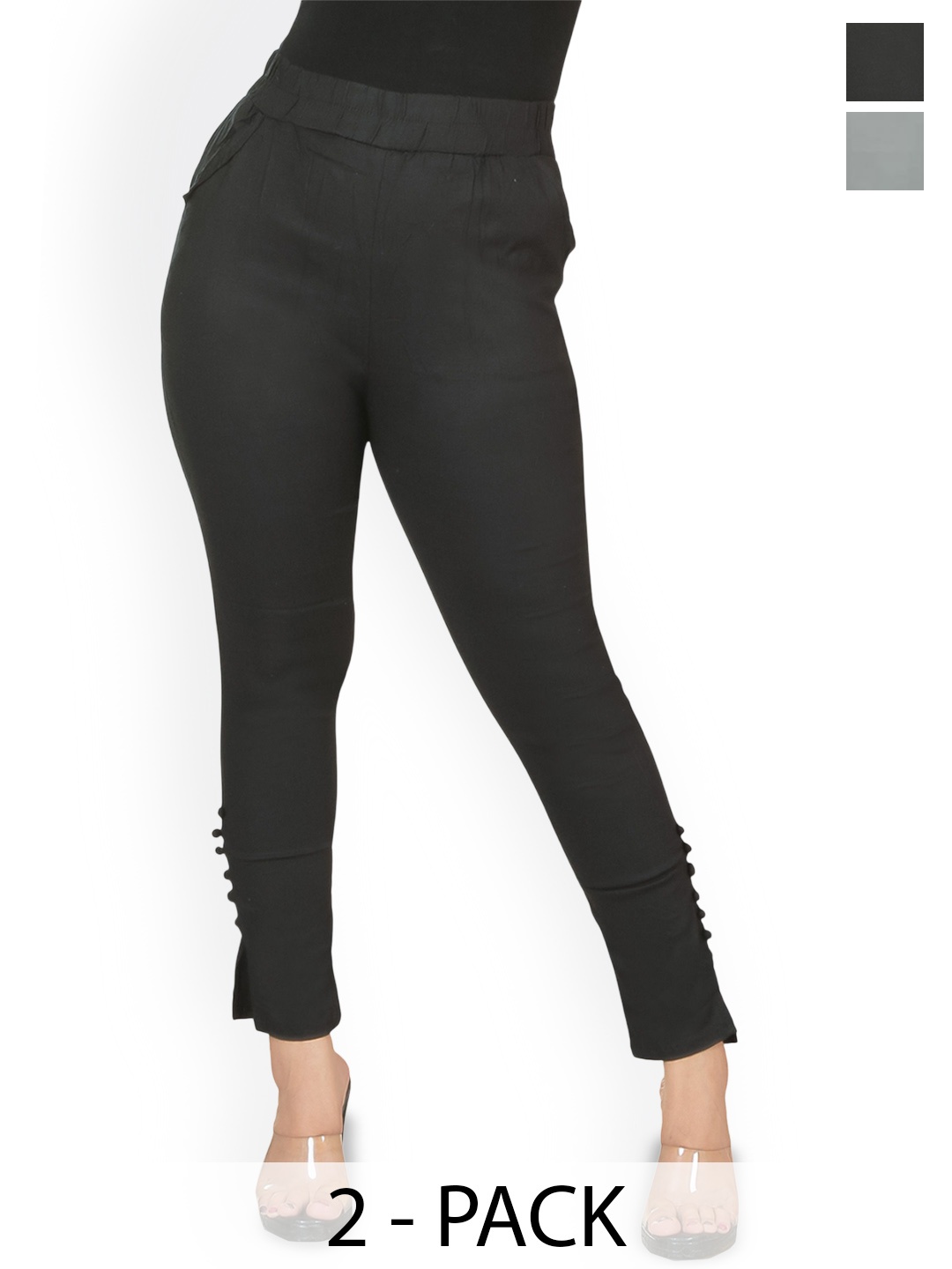

Fessist Pack of 2 Women Relaxed Slim Fit Pleated Trousers, Multi