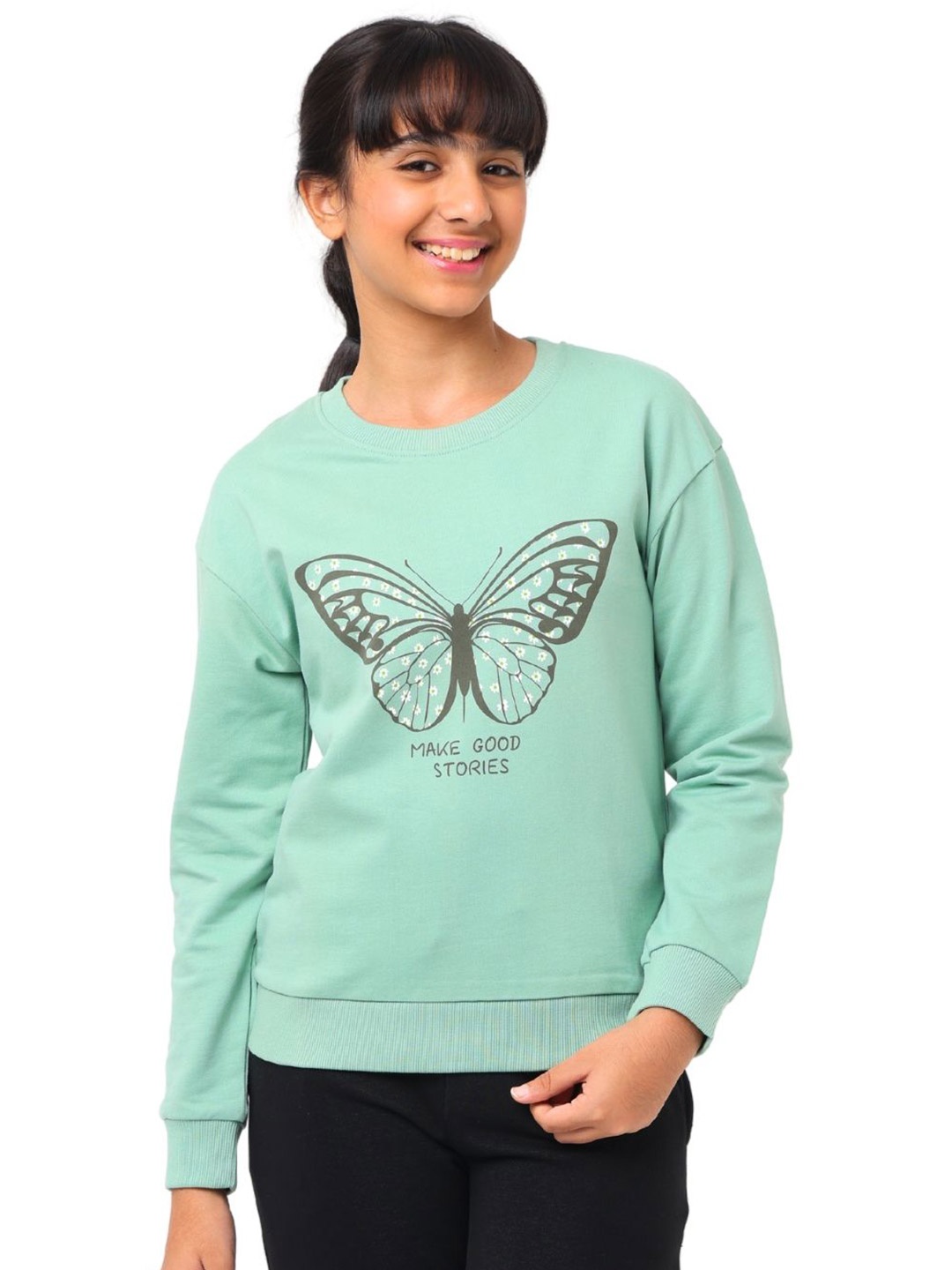 

Nuego Girls Animal Print Pure Cotton Sweatshirt, Green