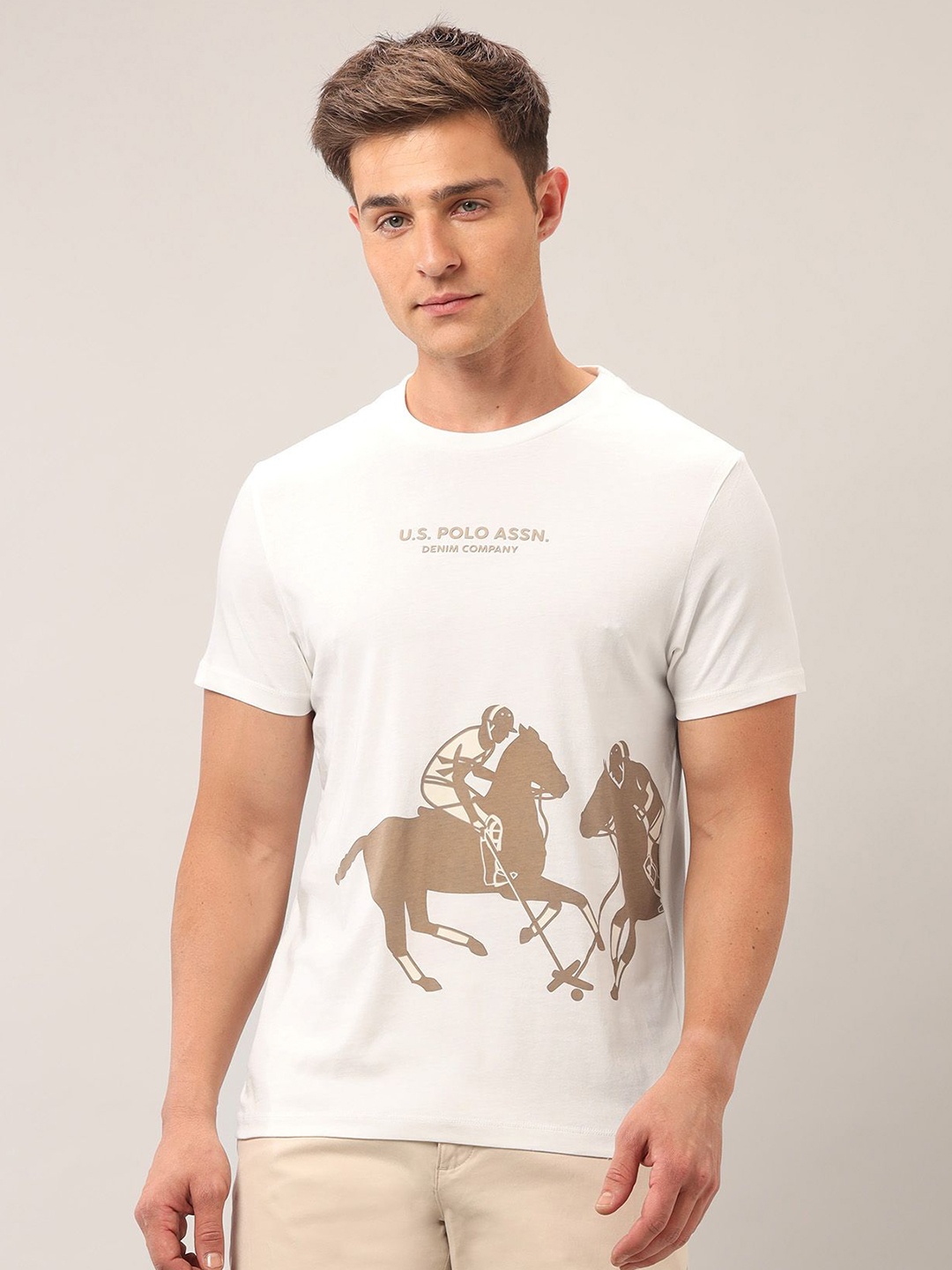 

U.S. Polo Assn. Denim Co. Men Brand Logo Printed Slim Fit T-shirt, White