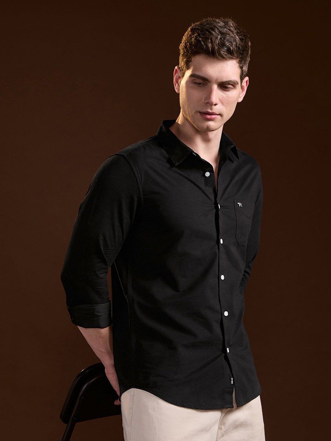 

THE BEAR HOUSE Men Slim Fit Opaque Casual Shirt, Black