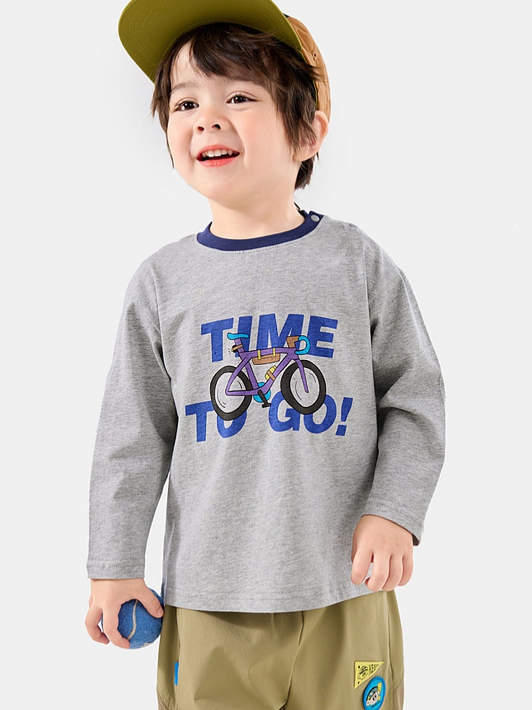 

LULU & SKY Boys Typography Printed Round Neck Cotton T-shirt, Grey