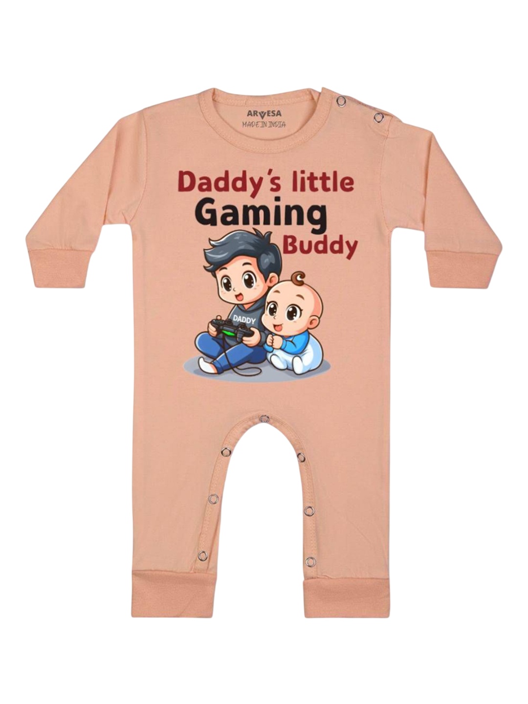 

Arvesa Kids Daddy Little Gaming Buddy Printed Baby Romper, Peach