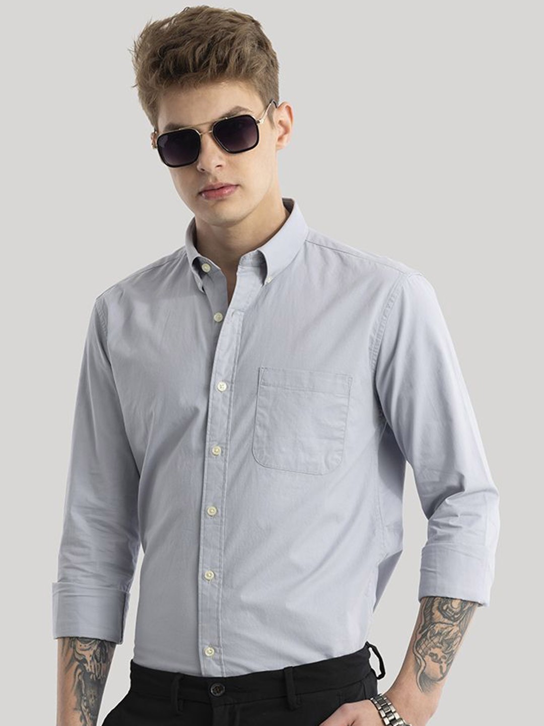 

Snitch Men Slim Fit Opaque Casual Shirt, Grey