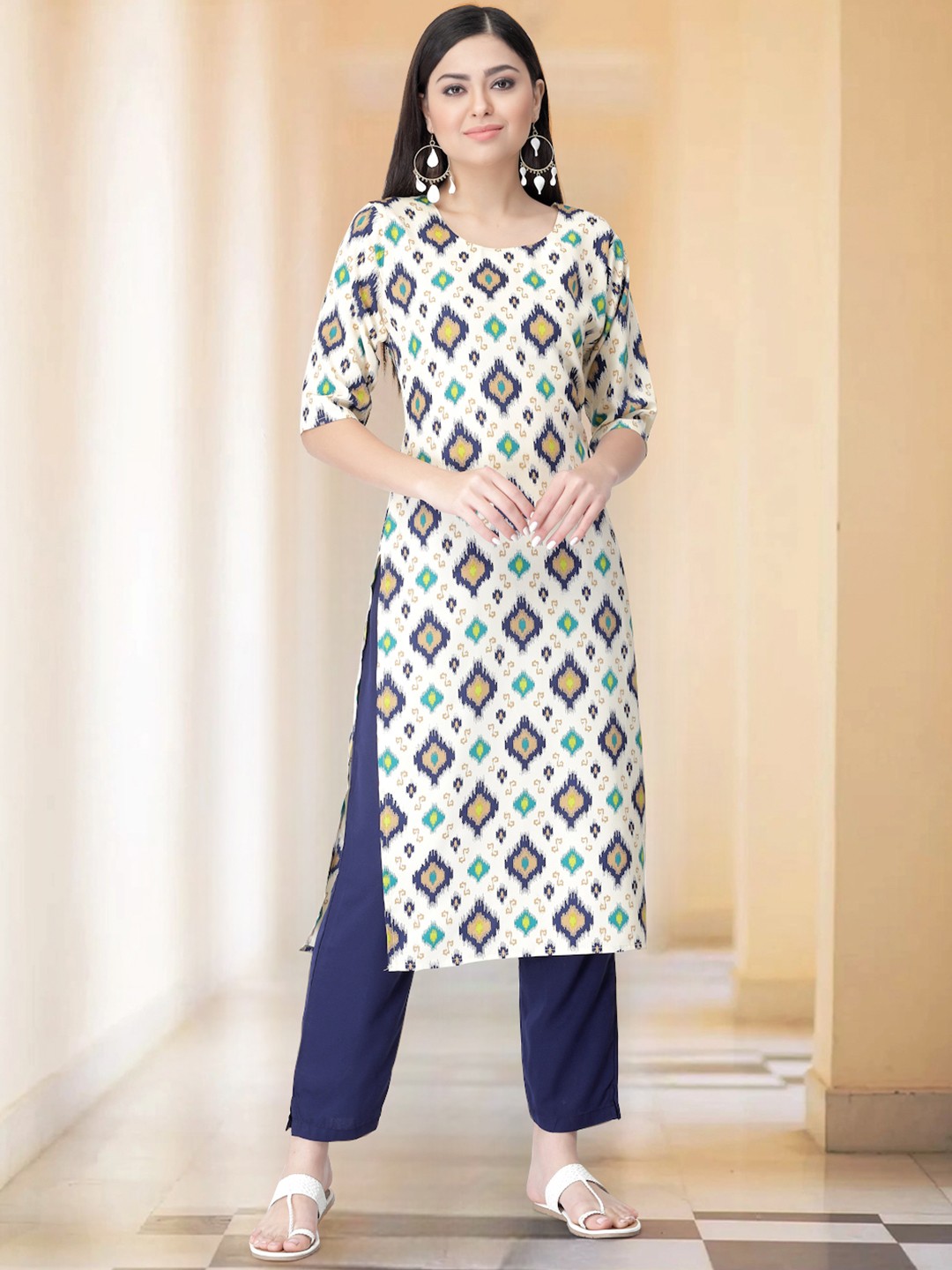 

Moda Rapido Ethnic Motifs Printed Straight Kurta with Trouser, White