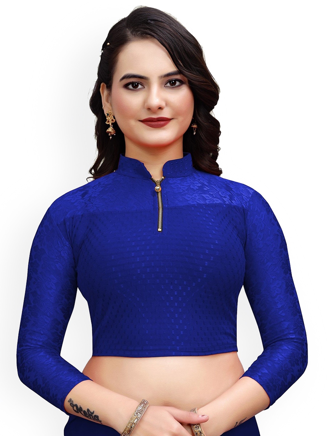 

SS Sanket Synthetics Embroidered Net Saree Blouse, Blue