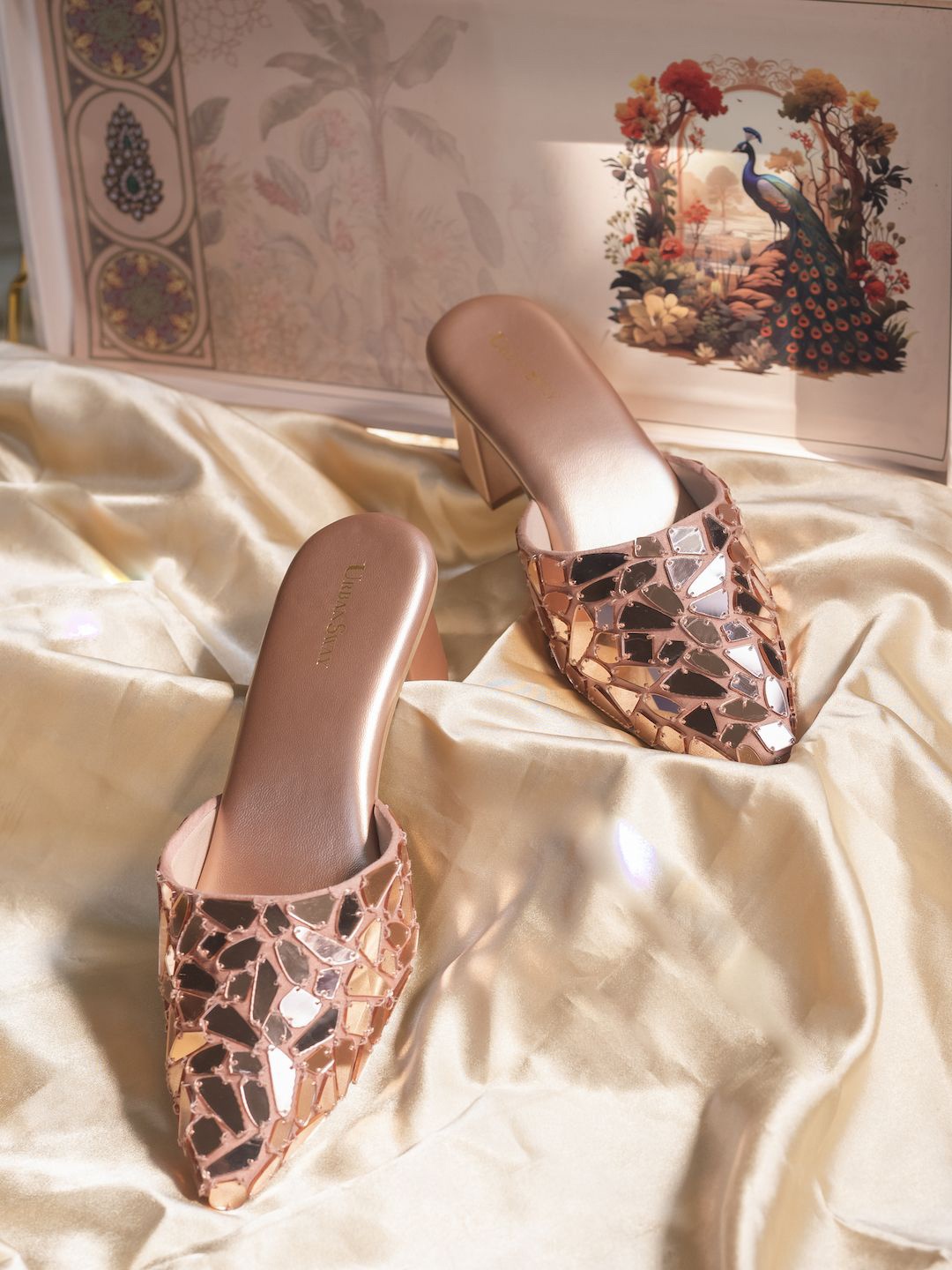 

UrbanSway Women Western Embellished Block Mules, Rose gold