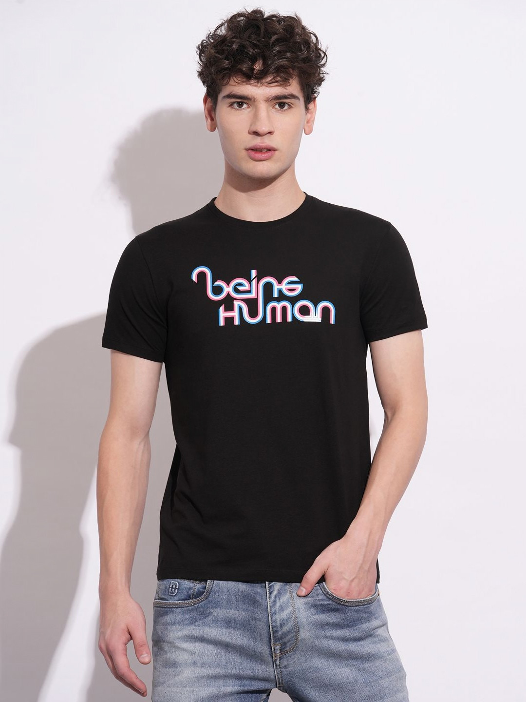 

Being Human Men Brand Logo Printed Slim Fit T-shirt, Black