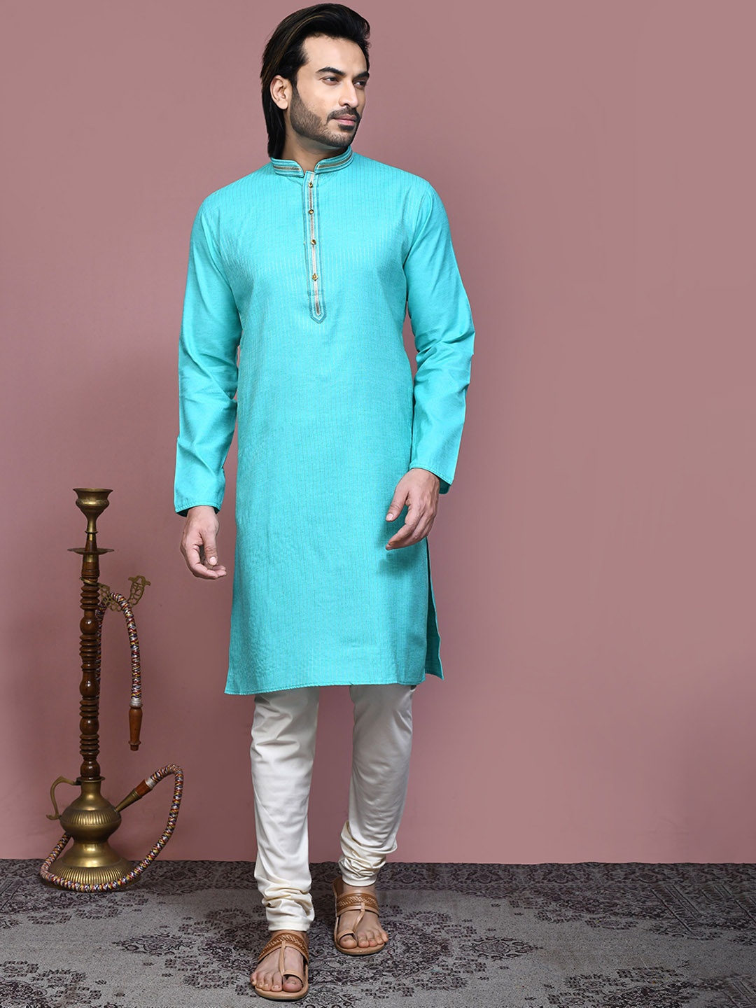 

RANAK Men Regular Pure Cotton Kurta with Pyjamas, Green