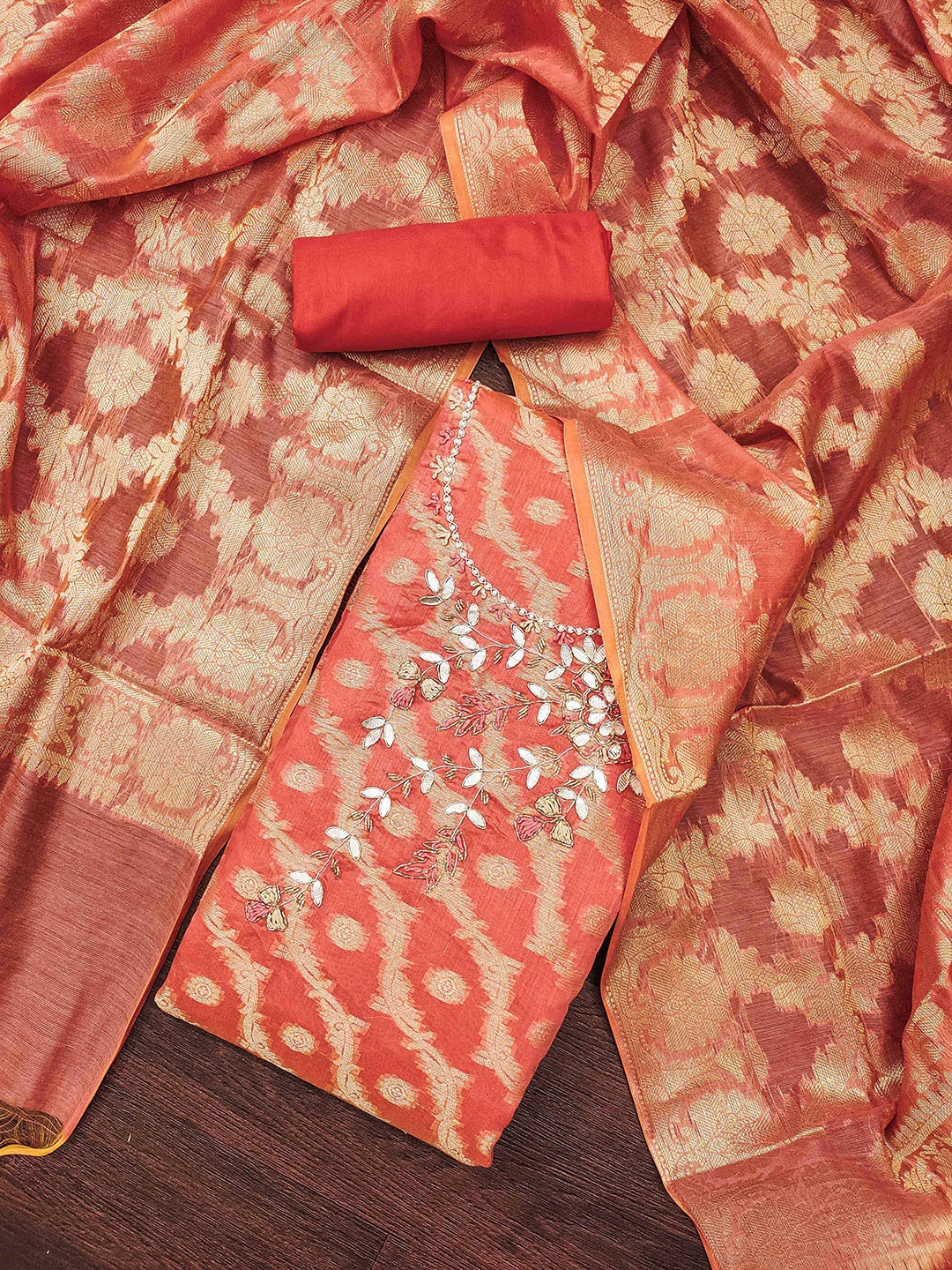 

SAINOOR Semi-Stitched Dress Material, Peach