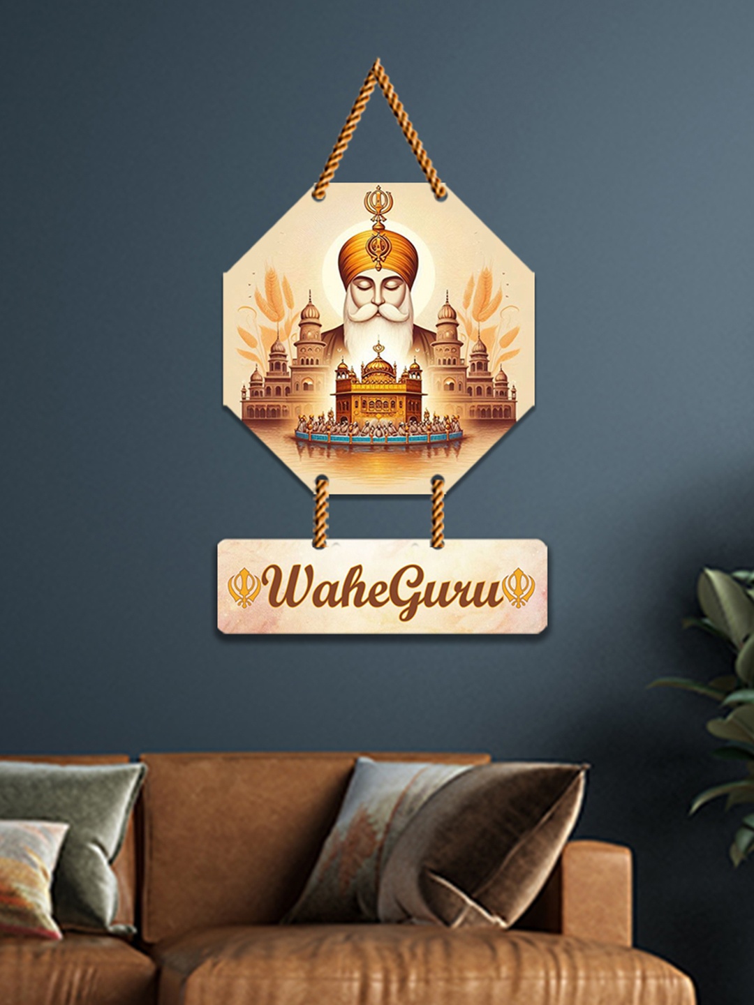 

WallDaddy Beige & Brown Waheguru Printed Spiritual Wall Hanging