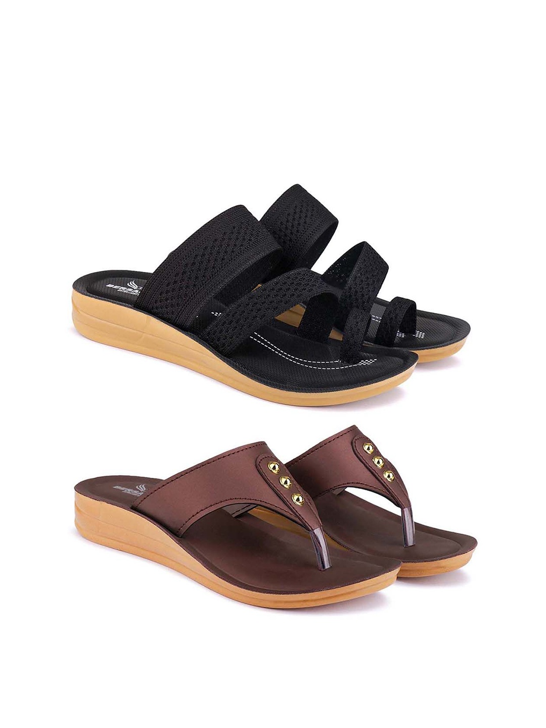 

BERSACHE Women Set Of 2 One Toe Flats, Black